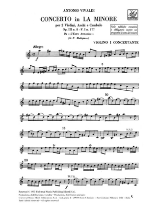Concerto en la min. - F. 1 n° 177 - Set - VIVALDI - Partition